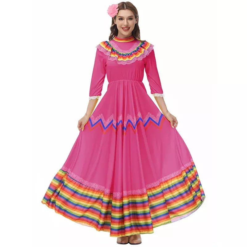 Традиционное мексиканское народное танцевальное платье для взрослых женщин в национальном Мексиканском Стиле, длинное