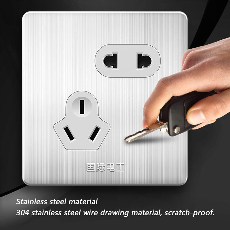 International Electric 86 Panel Stainless Steel Gray Switch Socket 16A Air Conditioning One Open Five Hole Two Three Plug USB