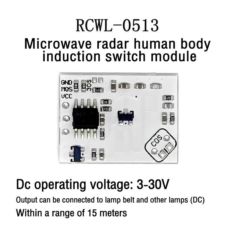 Módulo de interruptor de inducción de cuerpo humano, Detector inteligente, banda de luz, inducción directa, Radar de microondas, RCWL-0513, DC 3-30V