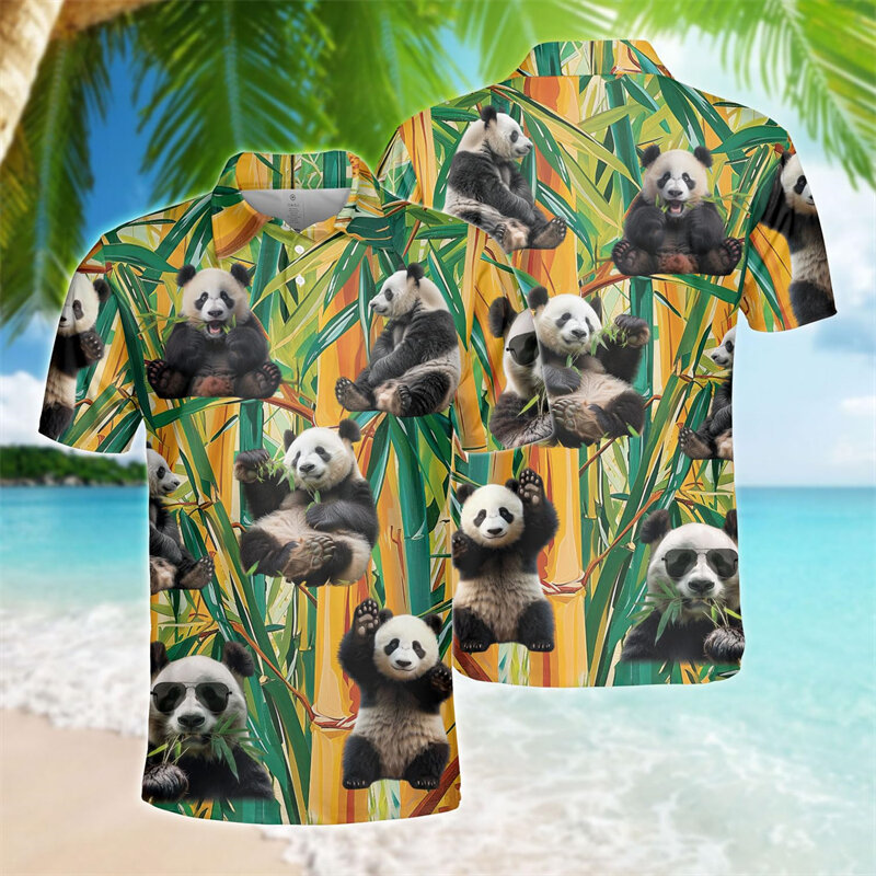 Рубашка-поло с 3D-принтом милой панды, забавные рубашки-поло с животными для мужчин, одежда с графическим принтом панды Eat Bamboo Y2K для мальчиков с коротким рукавом
