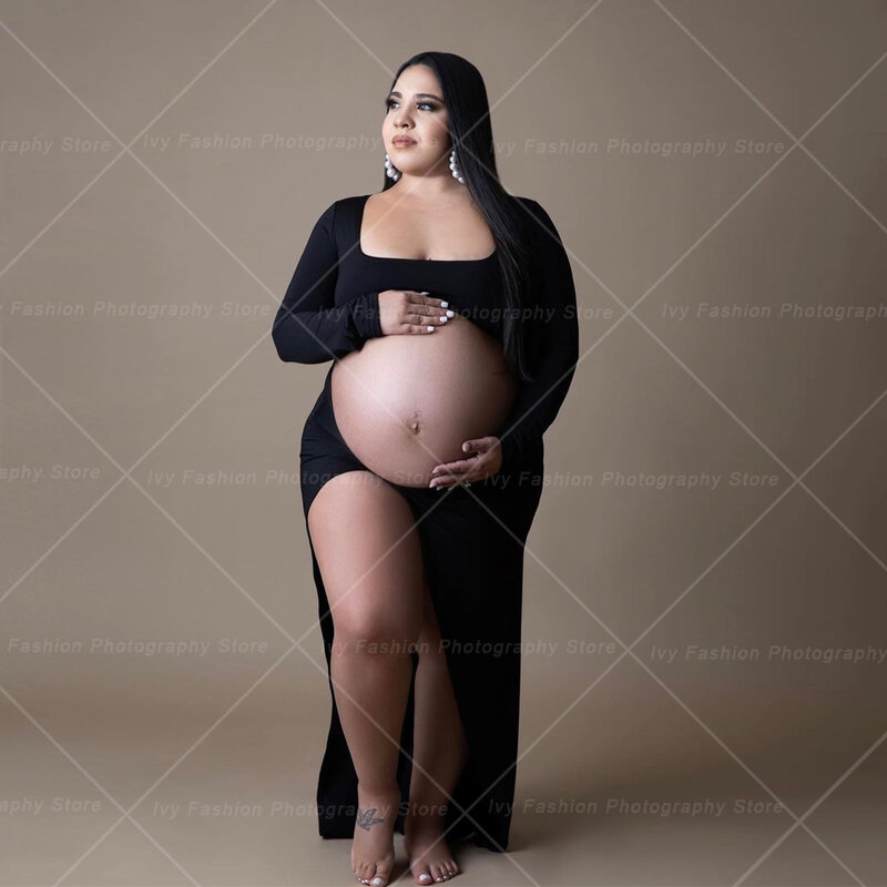 Mutterschaft fotografie Requisiten Kleid sexy aushöhlen Seitens chlitz enthüllt regnant Bauch kleid Fotoshooting Kleid für Frauen