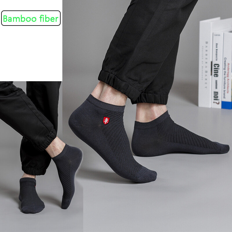 2024 nuovi calzini da uomo in fibra di bambù di alta qualità deodorante antibatterico ricamo calzini alla caviglia da barca regali da uomo calzini estivi 5 paia