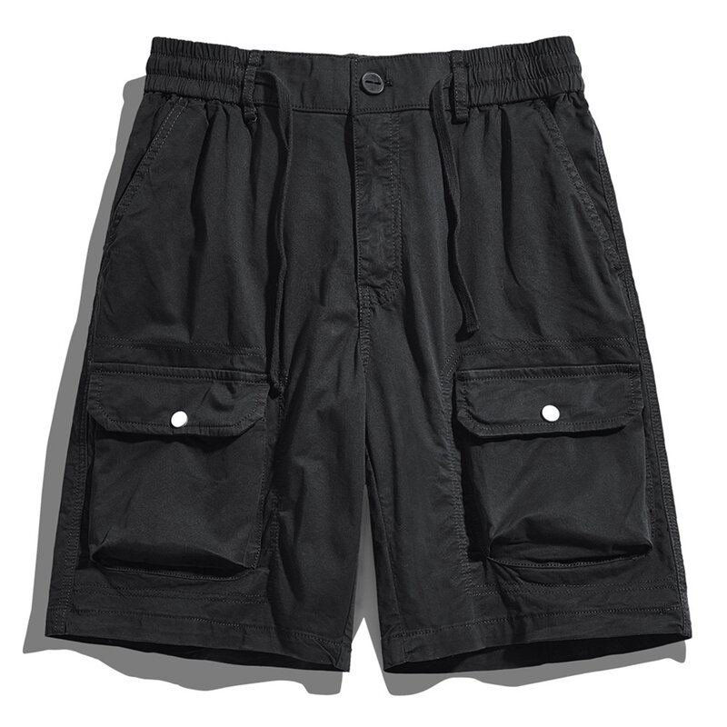 Summer Shorts Men Solid Color Cotton Shorts Green Black Fashion Casual Pocket Cargo Shorts Male