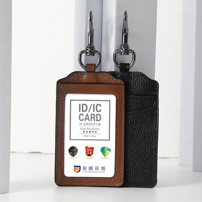 Nuovo Set di carte d'identità in vera pelle di alta qualità porta Badge porta Badge porta Badge con Clip per carte di credito trasparente