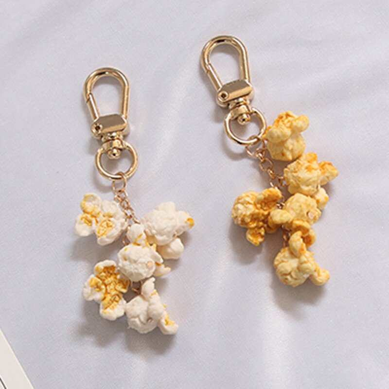 2 buah indah gantungan kunci Popcorn gantungan kunci untuk wanita gadis perhiasan simulasi makanan ringan lucu gantungan kunci mobil gantungan kunci hadiah teman