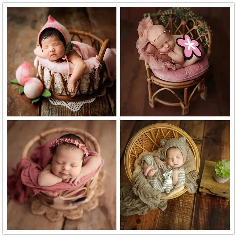 Newborn Photography Props Chair Retro Basket Baby Photography Mat  Infant Pose Cushion Shooting Studio Accessories
