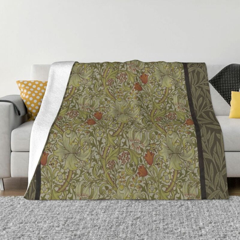 Manta de felpa con estampado artístico de William Morris, manta Floral de lirio y sauce para sofá