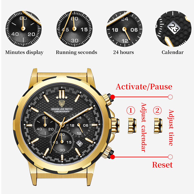 Часы наручные LIGE женские с креативным стальным браслетом, модные водонепроницаемые спортивные кварцевые с хронографом, с коробкой