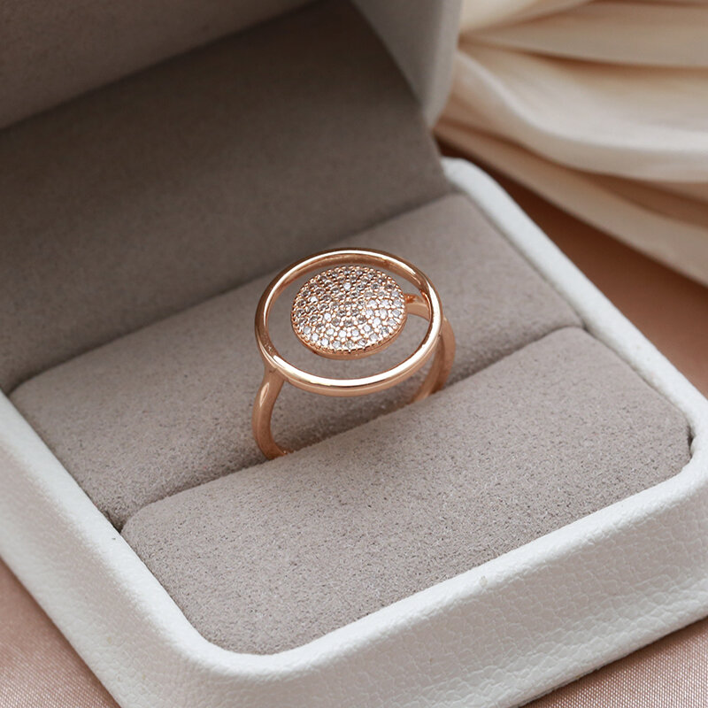 SYOUJYO cincin zirkon alami beraspal penuh wanita, hadiah perhiasan pernikahan pengantin desain Mewah Unik emas mawar 585