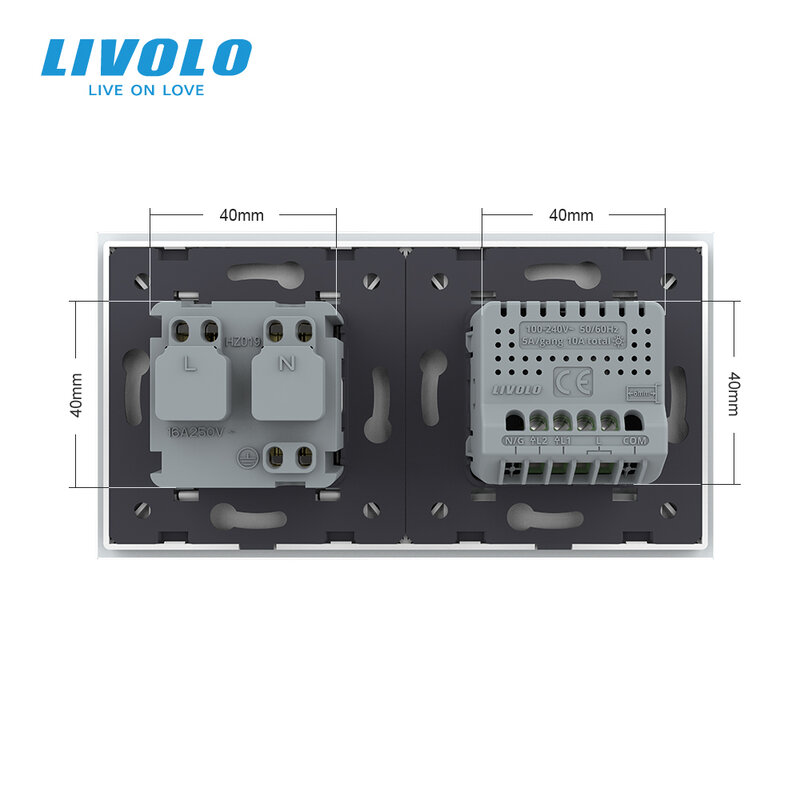 Livolo 16A EU มาตรฐานซ็อกเก็ตที่มีสวิทช์สัมผัส AC220 ~ 250V,4สีแผงคริสตัลแก้วคริสตัล,C702-C7C1EU-11,ไม่มีโลโก้