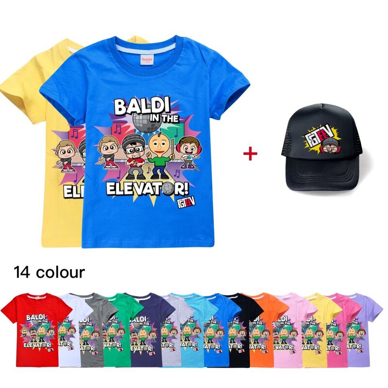 Fgteev-男の子と女の子の漫画のアニメTシャツ、3DプリントTシャツ、子供用キャップ、幼児用トップス、子供用Tシャツ、新しい夏