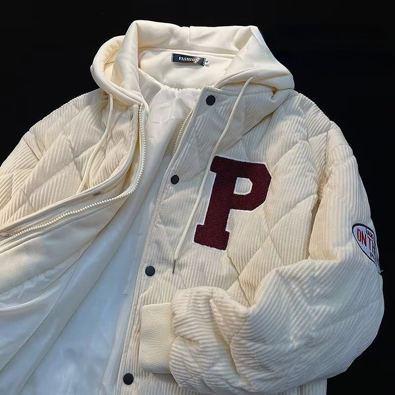 Ropa de invierno para hombre, ropa de calle Coreana de dos piezas, Sudadera con capucha con letras bordadas, abrigo de béisbol, chaqueta con capucha, 2022