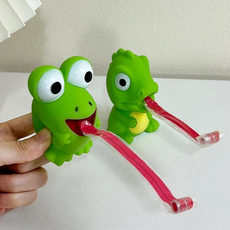 Children Creative Decompression Fidget Toys Pinch Frog Dinosaur Sticking Tongue Out Relieve Stress Toy Christmas Gifts For Kids