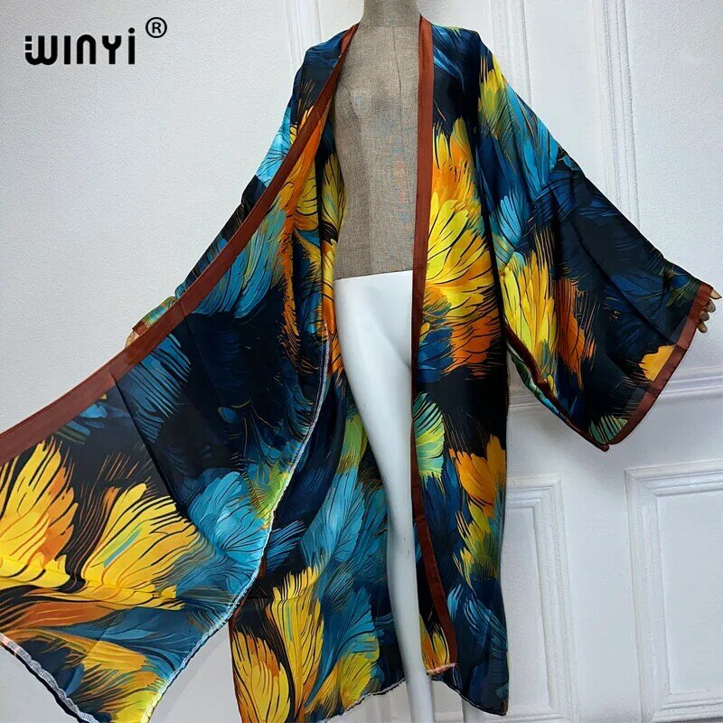 Winyi Sommer Kimono Afrika Kleid Strand tragen Maxi kleid Blogger empfehlen Cardigans Strand Outfits für Frauen Abaya Dubai Luxus