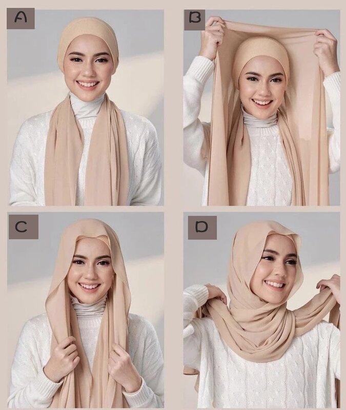 Hijabs instantáneos con gorro para mujer, Jersey de gasa liso, velo islámico musulmán, pañuelo para la cabeza
