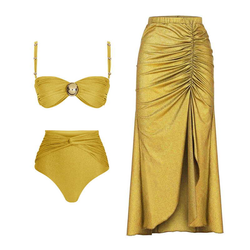 Zafuaz-maiô de uma peça para mulher, monokini, sem encosto, com sarongue, com bloco de cor, para a praia, para a praia, 2021