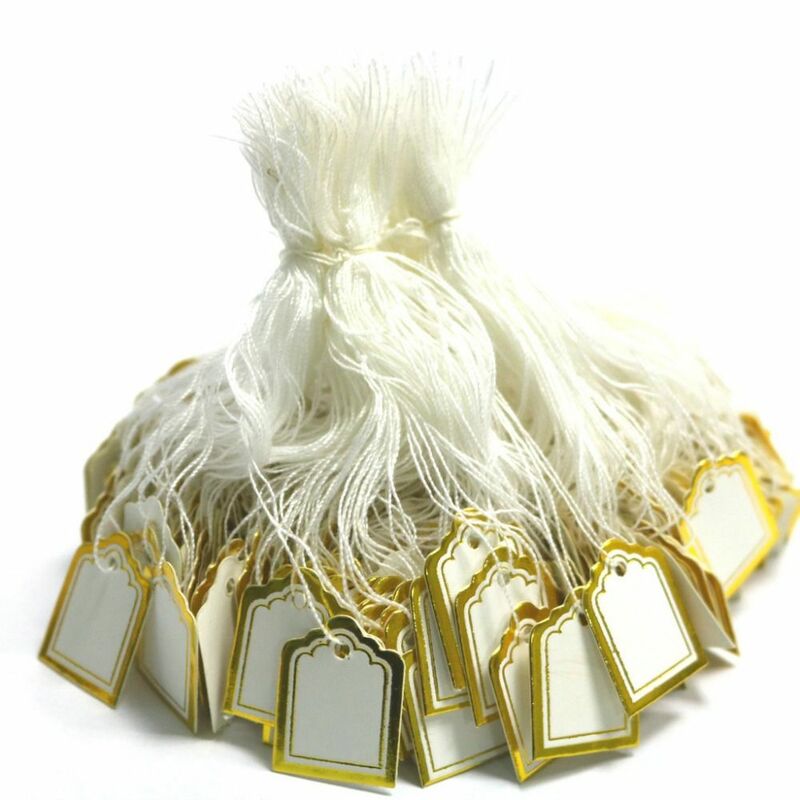 Papel de tarjeta rectangular redondo de 100 piezas, etiquetas colgantes de borde dorado/plateado, herramienta de exhibición de precios de joyería