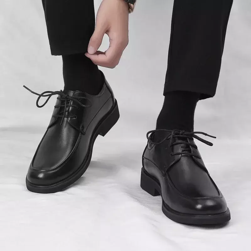 Chaussures provoqué en cuir à plateforme carrée pour hommes, Derby élégant, ceinture basse, mode
