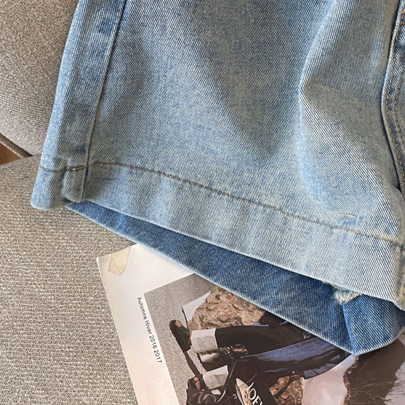 Pantalones vaqueros cortos azules para mujer, ropa de calle holgada, pierna ancha, bordado, cinco puntos, Y2K