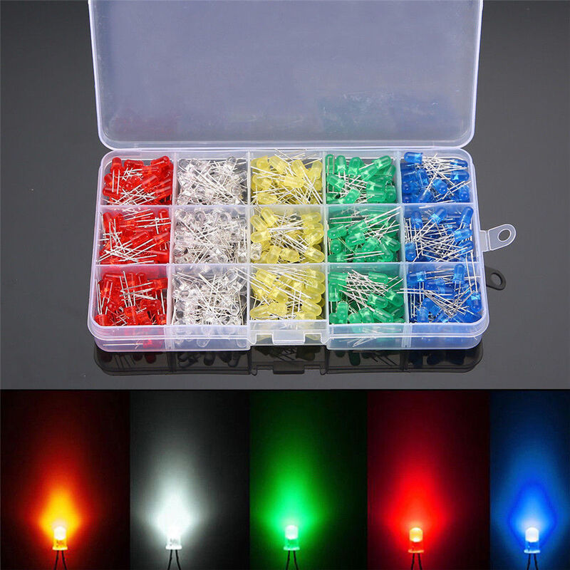 LED F5 de 5mm, 500 piezas por color, 100 piezas, 5 colores en total