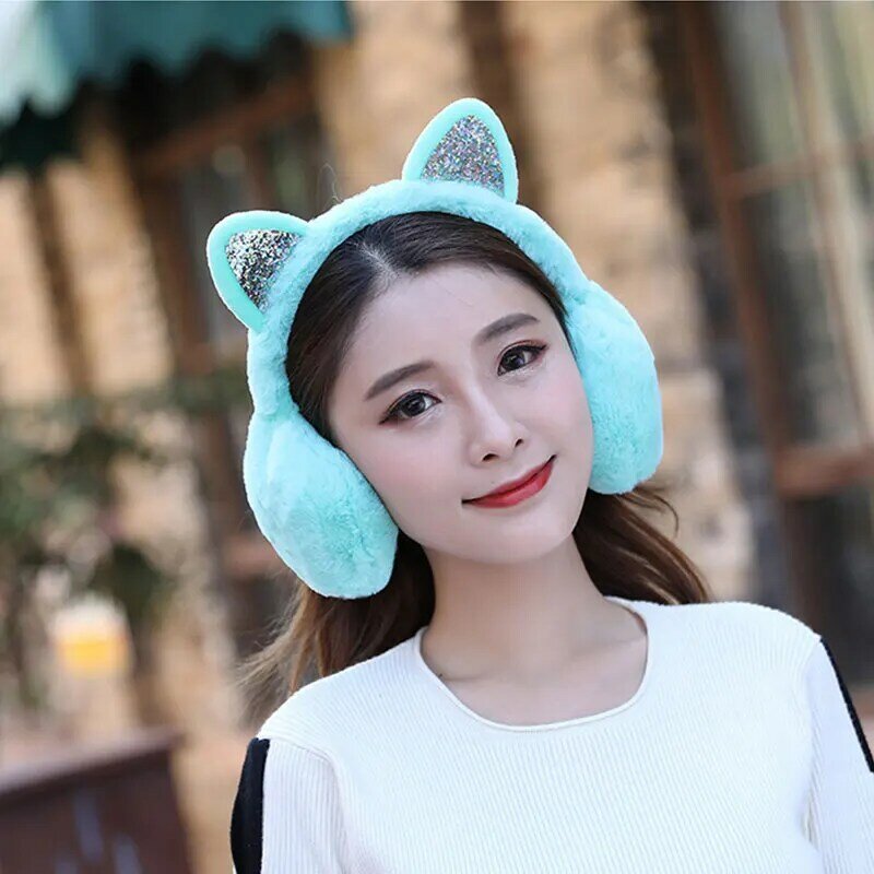 New Women Cat Rabbit Fox Animal Ears Earmuff Girls Winter Warmer Glitter Fluffy Earflap Lovely Shiny Earmuffs Head Accessories
