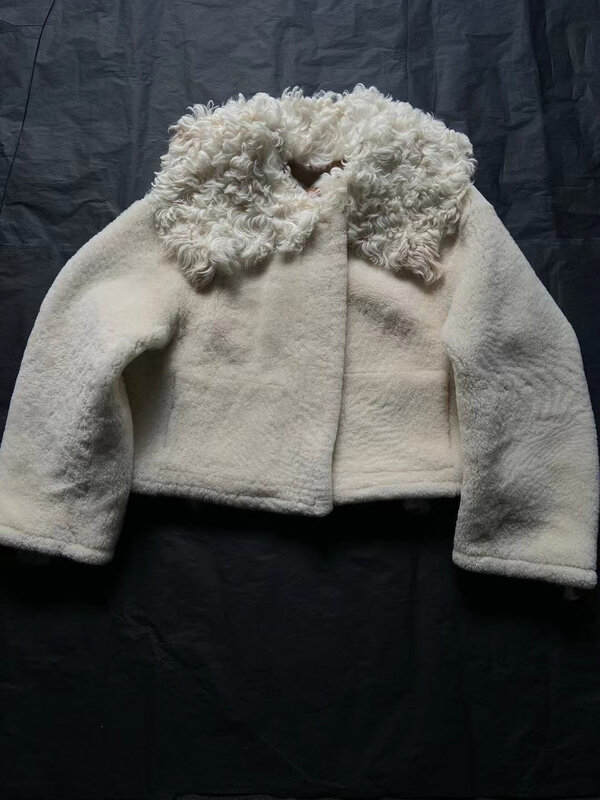 Sheep fur one splicing short fur coat casual fashion 2024 fall new hot1225