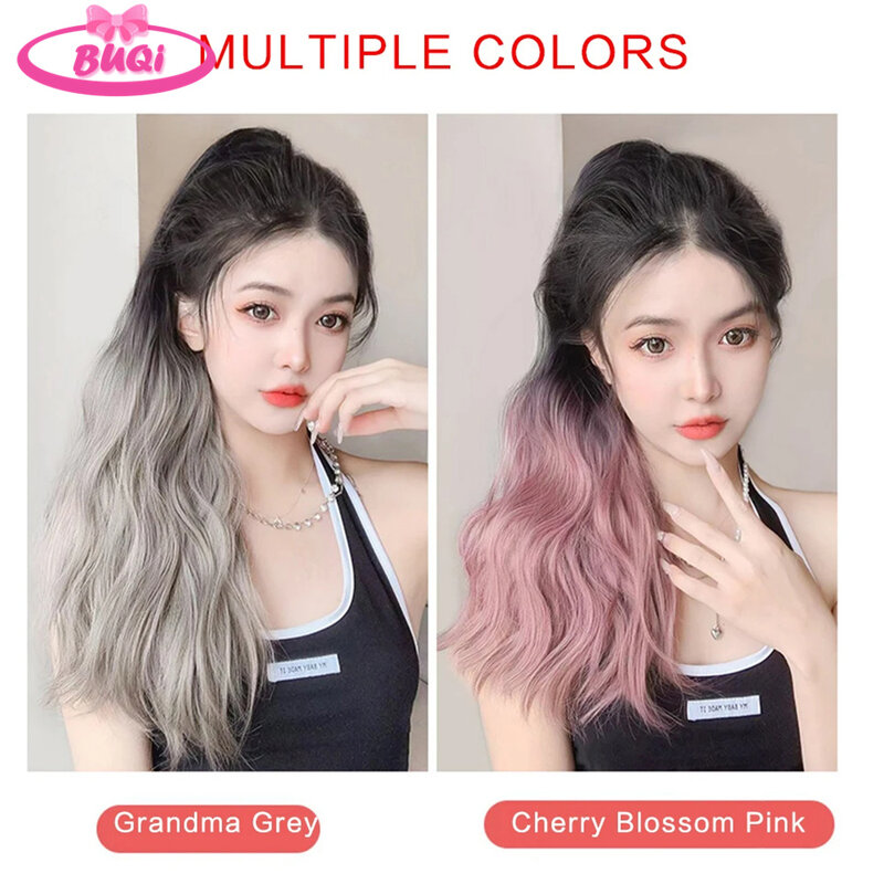 BUQI Curly Wavy Claw Clip On Ponytail Hair Extension Ombre Color Water Wave Synthetic Ponytail Extension Hair For Women