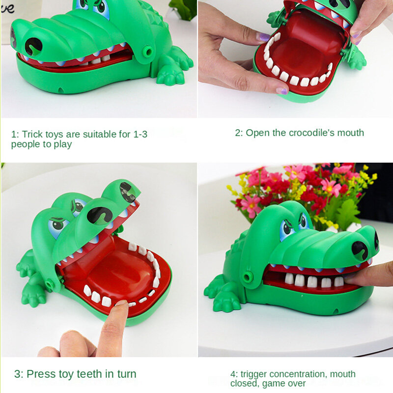 Mão-mordendo brinquedo crocodilo para crianças, brinquedo assustador, truque de descompressão, jogo de jacaré, material legal, dinossauro, dedo mordida, presente