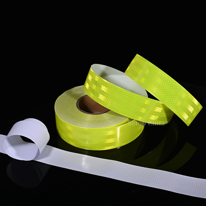 5CM x 10m samoprzylepna taśma odblaskowa wodoodporny fluorescencyjny żółty odblaskowy naklejka PET Grade reflektor na rzeczy odbijają rower naklejka