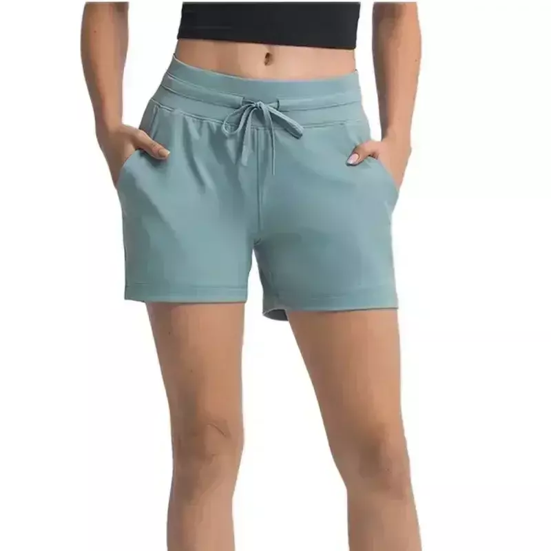 Lemon-pantalones cortos deportivos para mujer, Shorts de secado rápido con cordón en la cintura, ropa de gimnasio, entrenamiento atlético, con bolsillos, 4 pulgadas