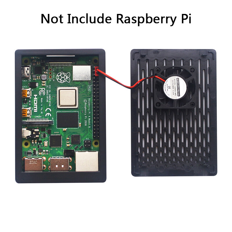 Carcasa de refrigeración de rejilla para Raspberry Pi 4 Modelo B, carcasa de plástico transparente negra con ventilador de refrigeración, ABS
