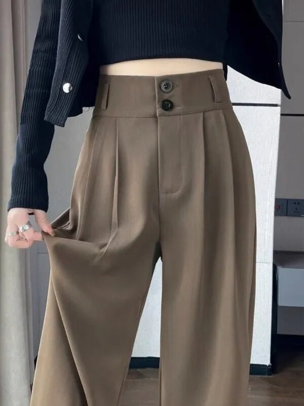 Pantalon large taille haute coréen pour femme, vêtements décontractés pour femme, vêtements d'extérieur baggy, pantalon imbibé, mode automne et été, bureau