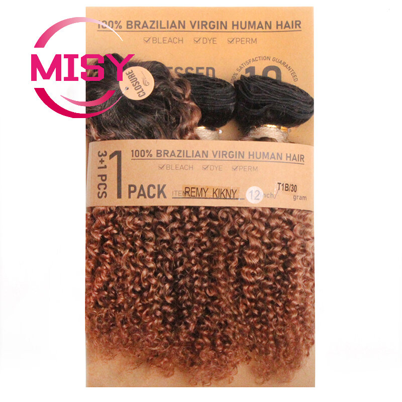 Bundel rambut keriting Brasil pendek dengan penutup bundel keriting keriting ikal rambut manusia alami dengan penutupan buatan mesin untuk wanita