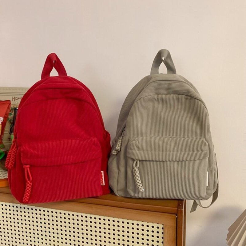 2023 Backpack Large Capacity Bookbags for Girl Student Solid Color Corduroy Rucksack Simple Double Strap Shoulder Bag