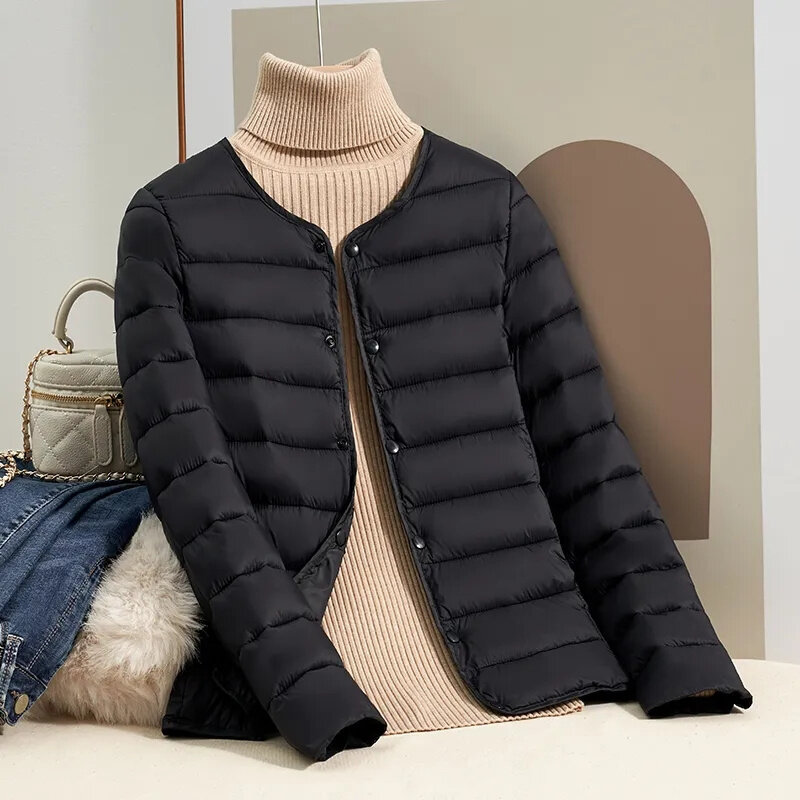 Модная легкая пуховая куртка из хлопка, женское демисезонное пальто, топы, новинка 2024, короткие женские хлопковые куртки, облегающая теплая верхняя одежда