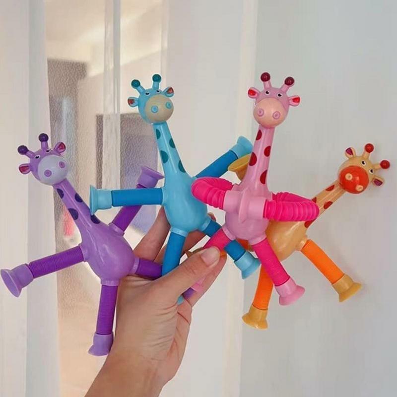 Kids Suction Cup Telescopic Tube Giraffe Variety Shape Stretchy Tube Giraffe Sensory Toy Educational Decompression Toy Gifts