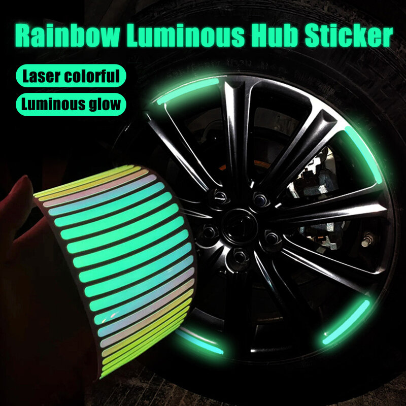 20Pcs Luminous Car Wheel Hub Sticker High Reflective Stripe Tape for Motorcycle Car Night Driving Safety Universal Sticke Cover