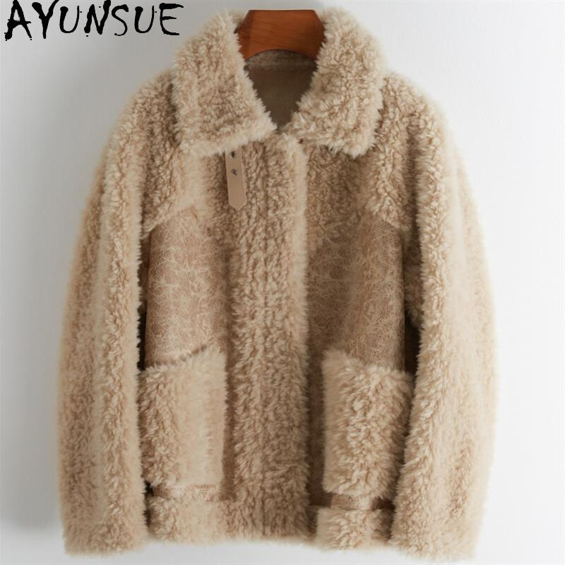 AYUNSUE 100% strzyżenie owiec kurtka damska odzież 2023 nowa jesień zima płaszcze z wełny swobodne futro płaszcz Jaqueta Feminina Inverno