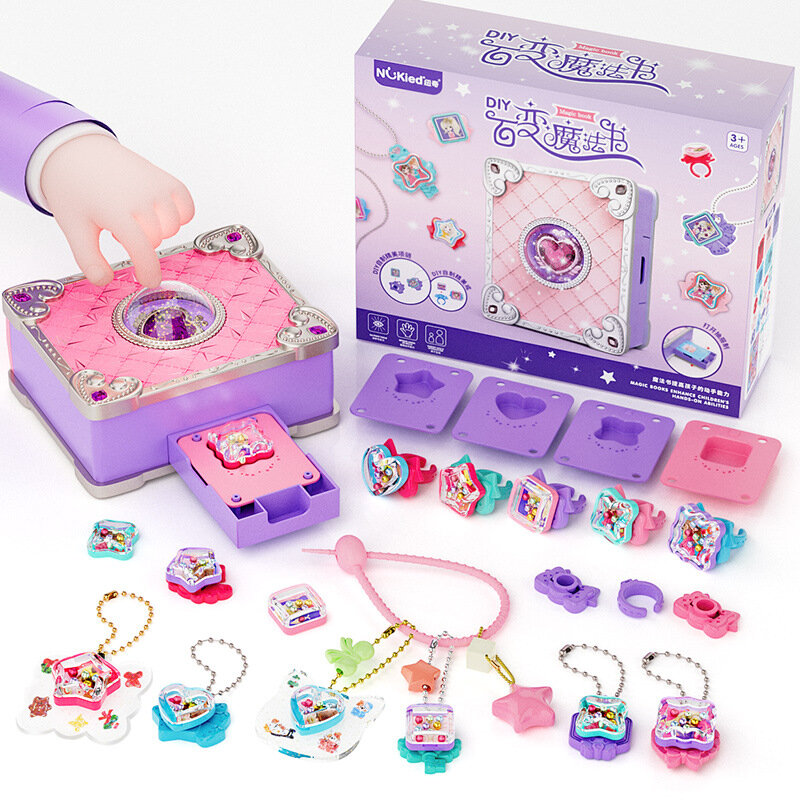 Kit pembuatan perhiasan untuk anak-anak DIY cincin buatan tangan gelang buku ajaib mainan kerajinan anak bahan produksi hadiah ulang tahun anak perempuan