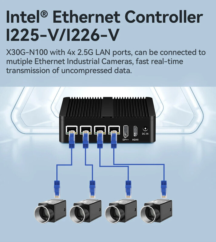 Helorpc 4LAN2COM PC Mini industri dengan Inter N100 DDR4 RS485/RS232 mendukung Windows10 LINUX WIFI Bluetooth komputer tanpa kipas