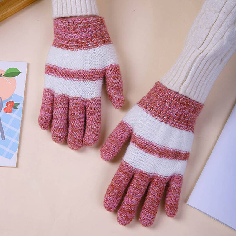Guantes cálidos de invierno para hombres y mujeres, mitones de punto elásticos, imitación de lana, guantes de dedo completo para exteriores