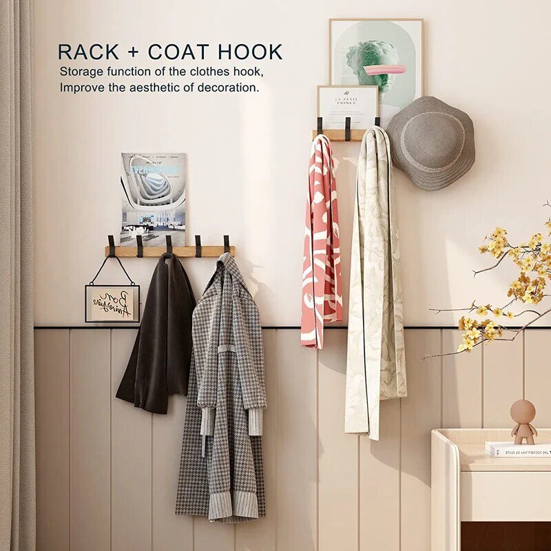Rak handuk Nordic, rel pakaian terpasang di dinding logam aluminium, 5 kait dapat digerakkan untuk topi handuk, Gantungan kayu, furnitur Perchero