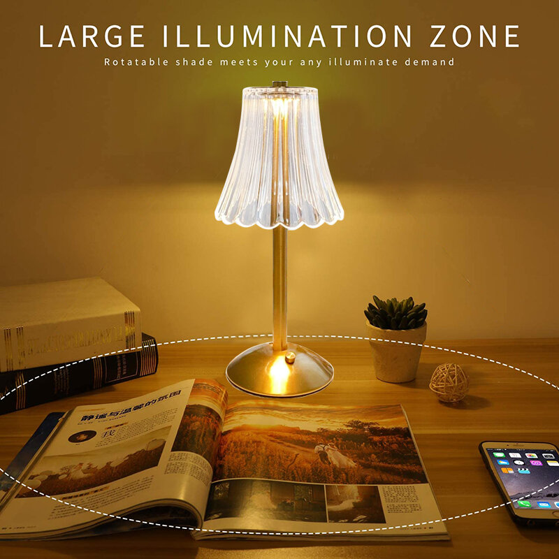 LED Eye Protection Night Light USB Cordless Table Lamp Touch Dimming Crystal Lantern Romantic Lighting Gift for Wedding/Hotel