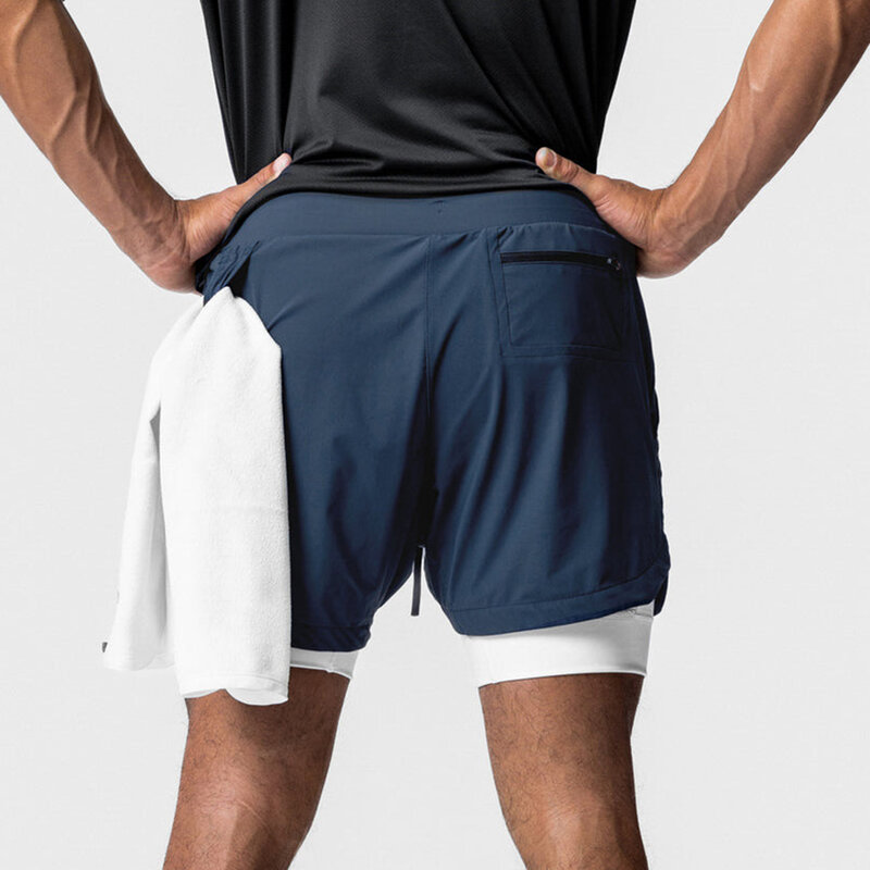 Pantalones cortos de entrenamiento de verano, 2 en 1, Fitness, trotar, sin elasticidad, secado rápido, Color sólido, deportes, nuevo