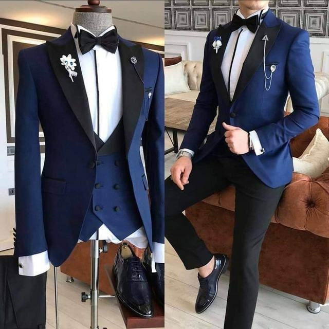 Latest Navy Blue Black Peak Lapel Costume Homme Business Mens Suits For Men Ternos Masculinos Slim Fit Wedding Tuxedos 3 Piece