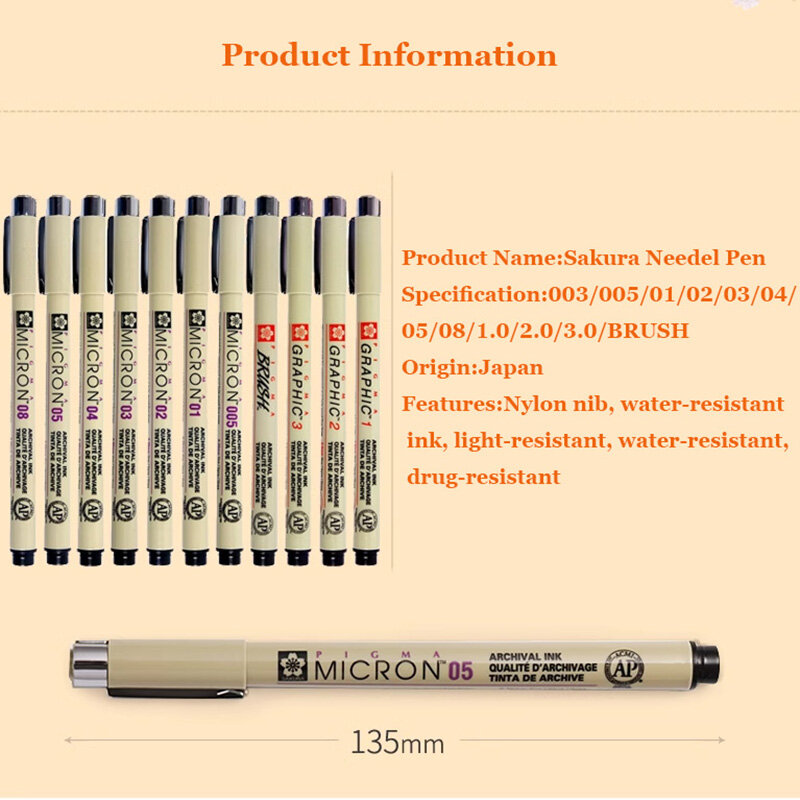 Sakura Liner Pen Waterproof Micron Pen Professional Manga Design Sketch Drawing Needle Pen Art Supplies