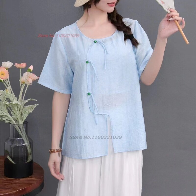 2024 women hanfu tops traditional ethnic loose blouse hanfu tops oriental tang suit retro folk style loose blouse streetwear