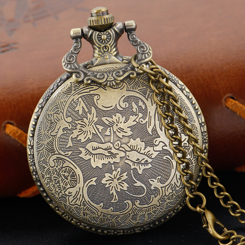 Antyczny Western wilkołak Totem 3D Relief kwarcowy zegarek kieszonkowy Retro Steampunk na łańcuszku Fob męski zegarek biżuteria halloweenowa