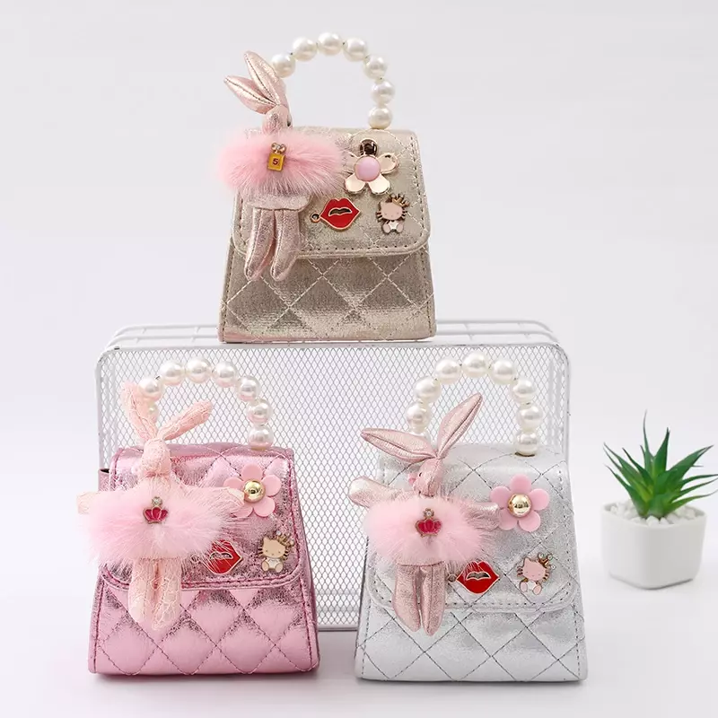 Fashionable Children's Leather Bag Pearl Hot Selling One Shoulder Cartoon Simple Versatile Handbag New Girls' Shoulder Bag