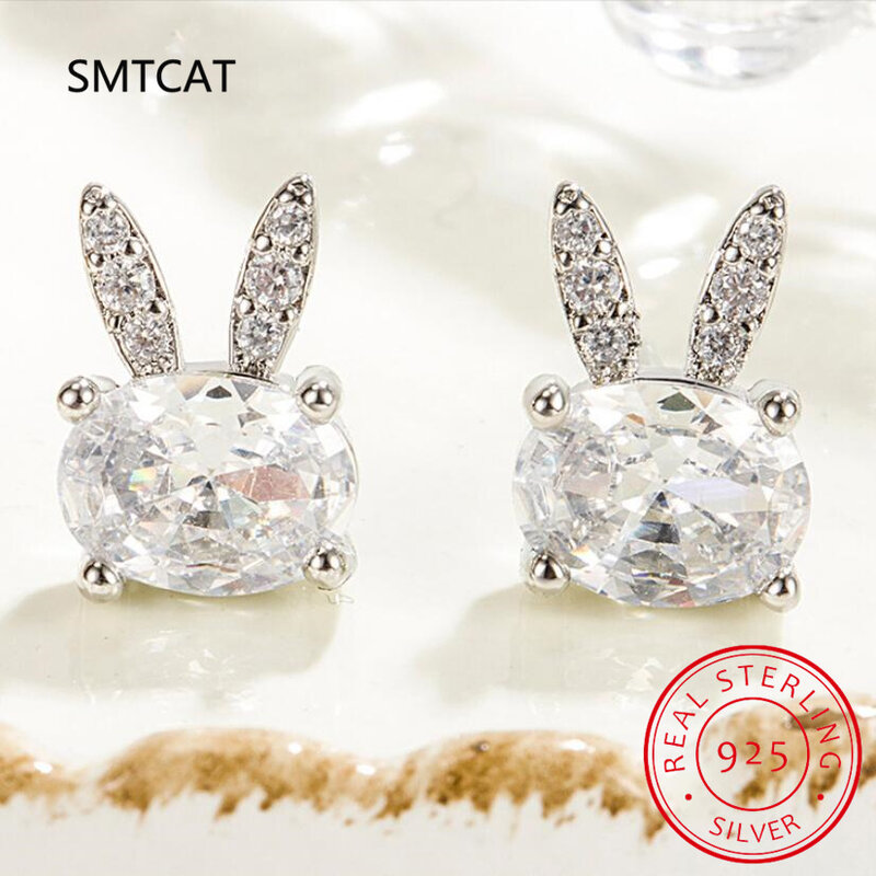 Zunderes-Boucles d'oreilles lapin en argent regardé 925 pour femme, bijoux de fête, accessoires minimalistes, véritable, CZ, ChimFine